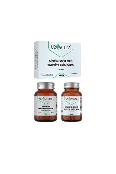 VeNatura سيلينيوم 90 قرص وبيوتين 5000 ميكروغرام 30 قرص وزنك ونحاس 60 كبسولة