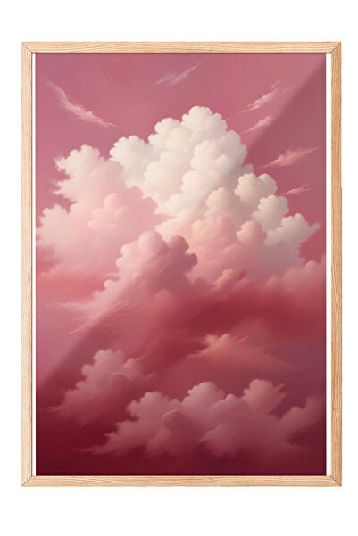 Zestia Tablou cu ramă din lemn, Nori roz, Ilustrație digitală a cerului, Post...