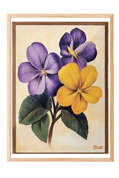 Zestia Картина с дървена рамка, лилаво и жълто виолетово, ретро дизайн с раст...