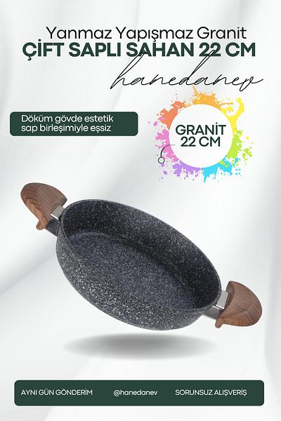 Hanedanev Egg Pan 22 cm Granite Double Handle Pan 4 mm Thickness Granite Fireproof Non-Stick