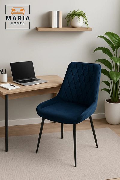 POWEREX Modern Velvet Dining Chair – Single Seat with Metal Legs for Living Room or Bedroom