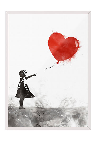 Zestia Πίνακας με λευκό πλαίσιο, Κορίτσι με κόκκινο μπαλόνι, Αφίσα σε στυλ Ba...
