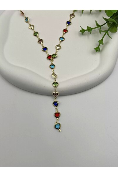MODAMAYS Colorful Crystal Stone Y Necklace 60cm (Heart)