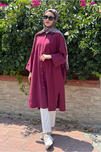 Moda Rosa 25Y7036 - Bordo - Yarasakol Modal Oversize Tunic