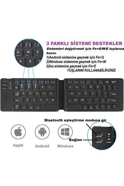 ALYTECH Katlanabilir Bluetooth Klavye 140 Saat Pil Ömrü Pc Telefon Tablet Uyumlu