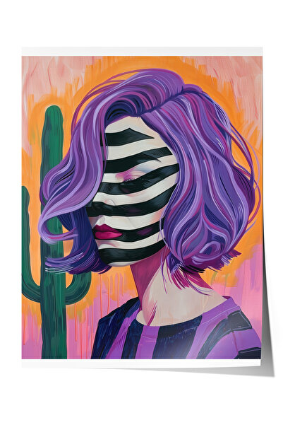 Zestia Αφίσα χωρίς πλαίσιο, Πορτρέτο Γυναίκας, Μωβ Μαλλιά και Ζιγκ-ζαγκ Πρόσω...