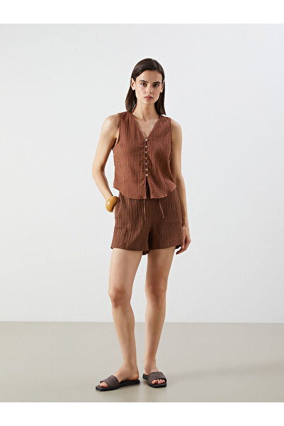 LC Waikiki Özmarka Pantaloni scurți de damă din muselină texturată cu talie e...