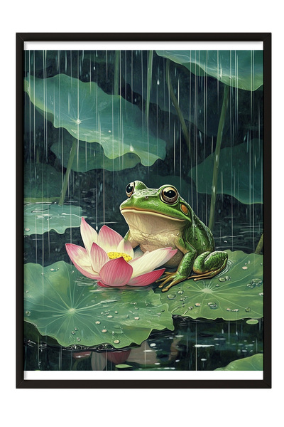 Zestia Tablou înrămat negru, Broască și Nufăr, Poster cu efect de picătură de...