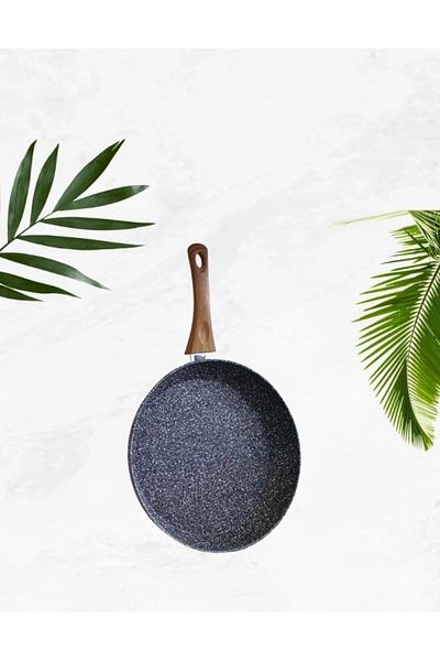 Hanedanev Single Handle Pan 28 cm Granite Single Handle Pan 4 mm Thickness Granite Fireproof Non-Stick