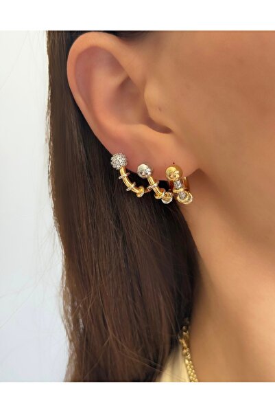 AychaAksesuar Çelik vip 3’lü halka iki renkli halka küpe seti