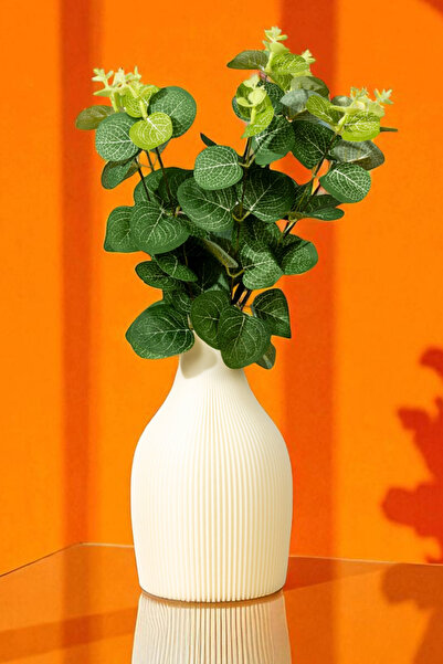 Yaren Style Krem Çizgili Dekoratif Vazo | Modern Salon, Masa & Raf Üstü İçin Şık Hediyelik Obje – 19 cm