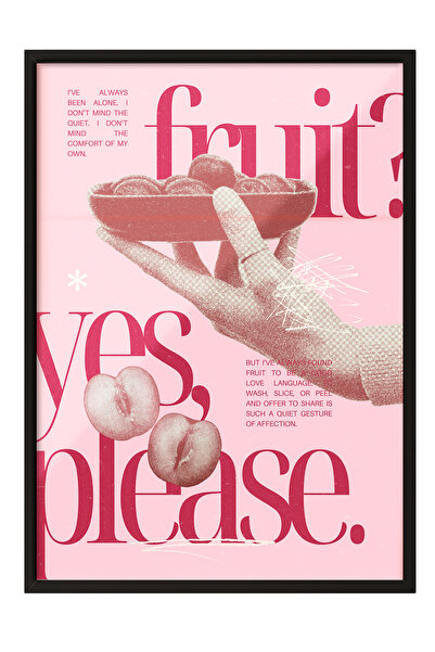 Zestia Tablou cu ramă neagră, cu textul Fruit Yes Please, cu detaliu cireșe, ...