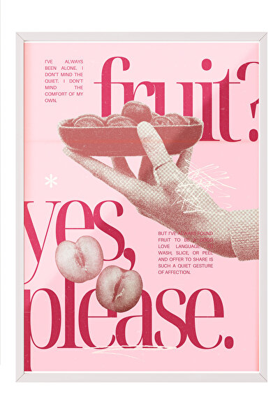 Zestia Tablou înrămat alb, cu textul Fruit Yes Please, cu detaliu cireșe, Pos...
