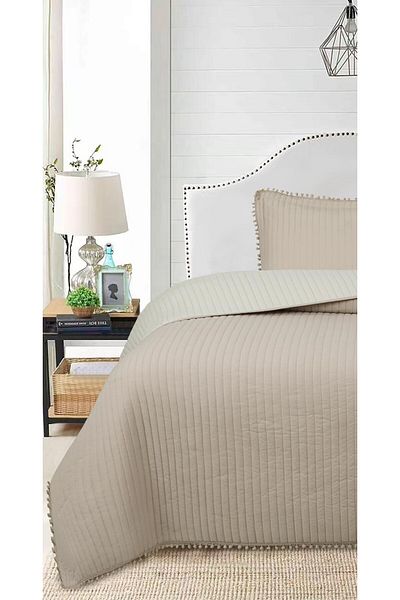 Bikaya Home Single 2 Piece Bedspread Set with Pompom - 180X240 cm