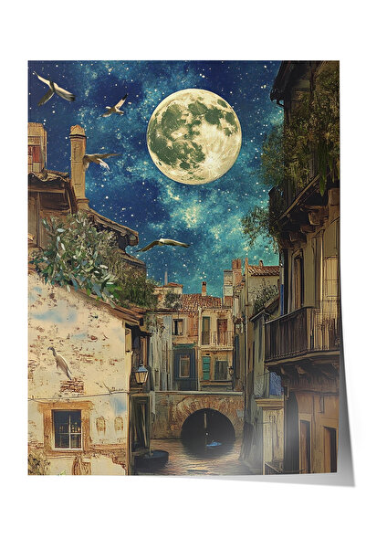 Zestia Αφίσα χωρίς πλαίσιο, Φως του φεγγαριού και παλιά σπίτια, Αφίσα νυχτερι...