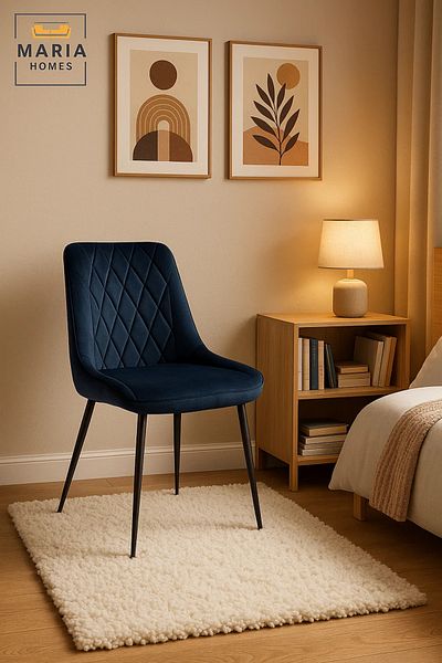 POWEREX Modern Velvet Dining Chair – Single Seat with Metal Legs for Living Room or Bedroom