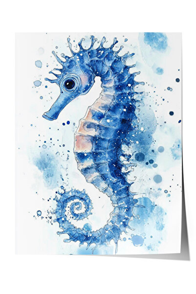 Zestia Poster fără ramă, căluți de mare, desenat cu acuarele, tonuri de albas...