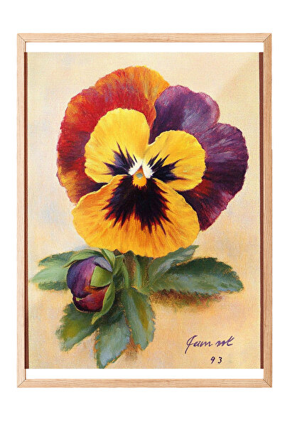 Zestia Tablou cu ramă din lemn, roșu galben violet, poster cu ilustrație de p...