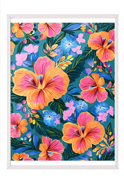 Zestia Tablou înrămat alb, model floral, poster colorat în stil tropical Nr.:...