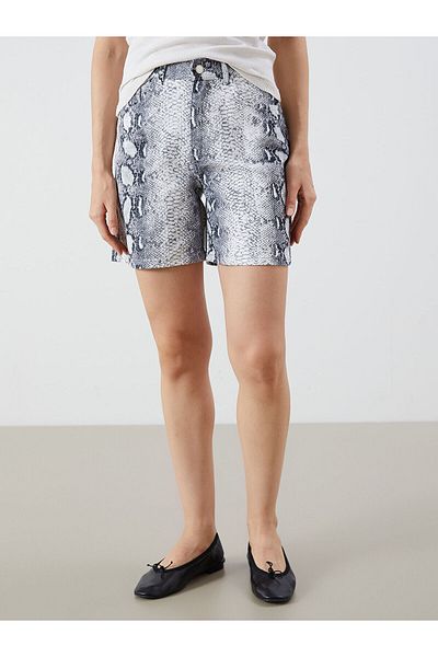 LC Waikiki Standard Fit Snakeskin Pattern Women's Jean Shorts