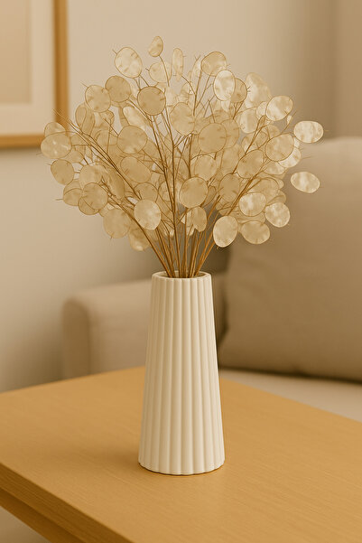 Home SRG ATÖLYE | Luna Beyaz Flüt Form Taş Tozu Vazo