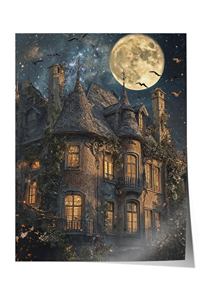 Zestia Αφίσα χωρίς πλαίσιο, Κάστρο και Σελήνη, Νυχτερινό Τοπίο, Αφίσα σε Γοτθ...