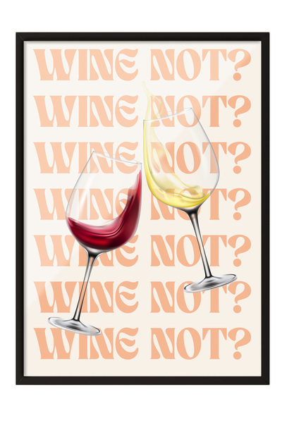 Zestia Tablou înrămat negru, pahare, text cu tematică de vin, tipografie mode...