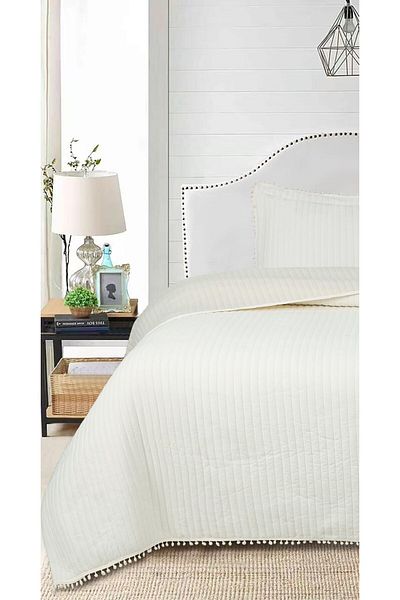 Bikaya Home Single 2 Piece Bedspread Set with Pompom - 180X240 cm