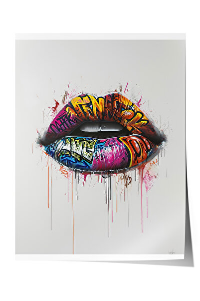 Zestia Αφίσα χωρίς πλαίσιο, Χείλη γκράφιτι, Έγχρωμο εφέ γραφής, Αφίσα αστικής...