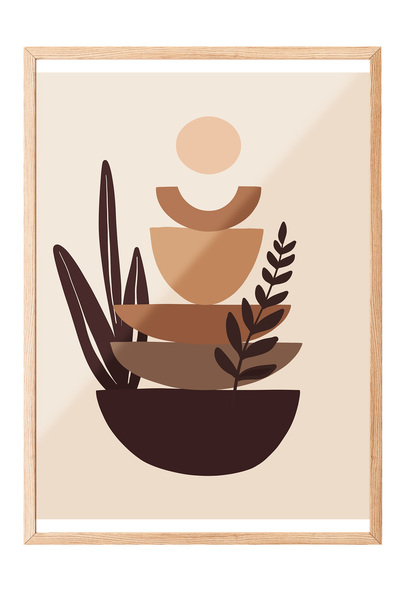 Zestia Tablou cu ramă din lemn, vază și pietre abstracte, design estetic și e...