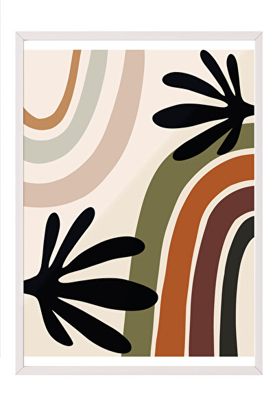 Zestia Tablou înrămat alb, model curcubeu colorat de primăvară, cu frunze neg...