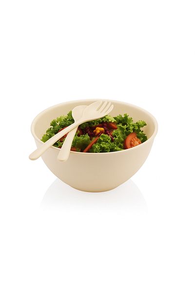CEZVE HOME Salad Bowl with Fork and Spoon -Cream