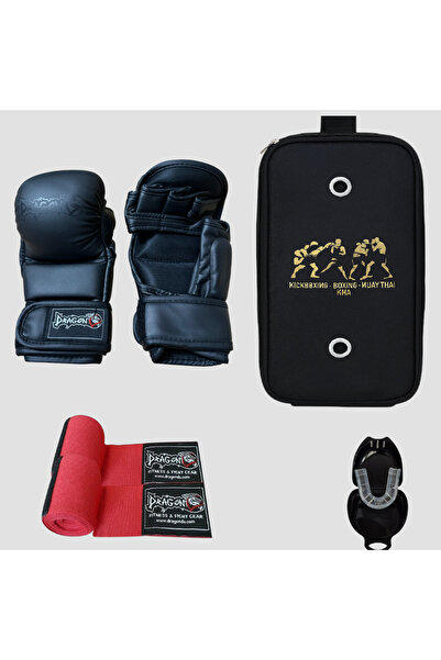 Dragondo MMA Eldiveni + Bandaj + Dişlik + Fistanger Taşıma Çantası – 4’lü Pro...