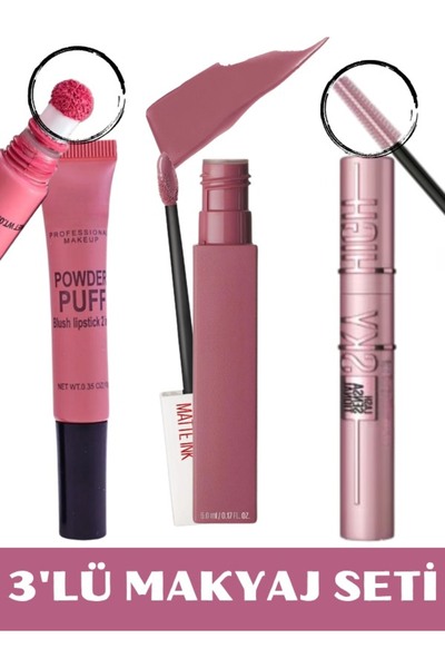 NUNUKO 3'lü Makyaj Seti (ALLIK - SUPER STAY NEW YORK RUJ - SKY HIGH MASKARA)