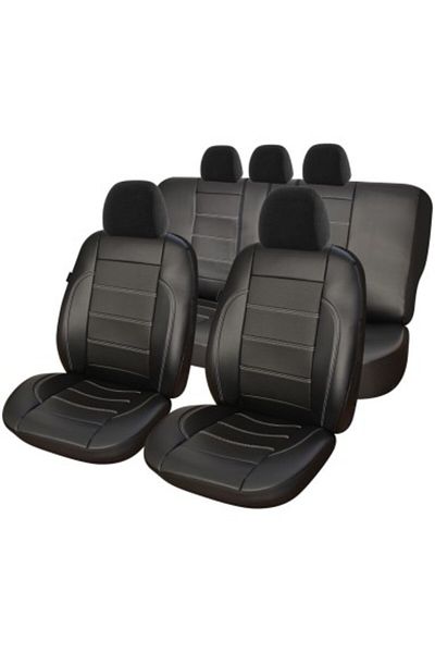 Umbrella Exclusive Leather and Alcantara Seat Covers Set, Universal Black