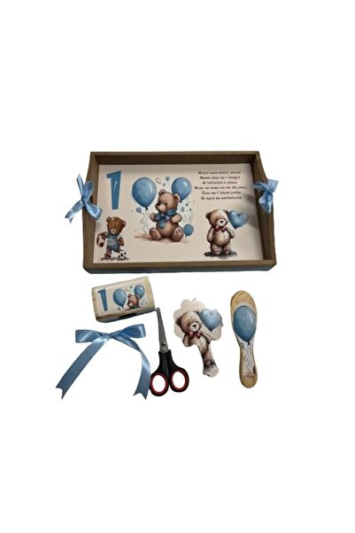 Mamboo Tava si Accesorii pentru Mot Baiat cu Ursuleți și Baloane Albastre