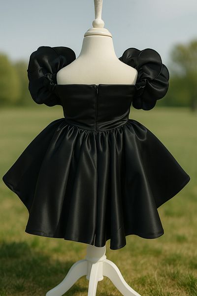 MUSGEM Special Design Black Flower Detailed Satin Girl's Evening Dress