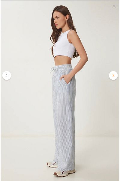 5.MEVSİM Striped Muslin Palazzo Trousers Blue Bone