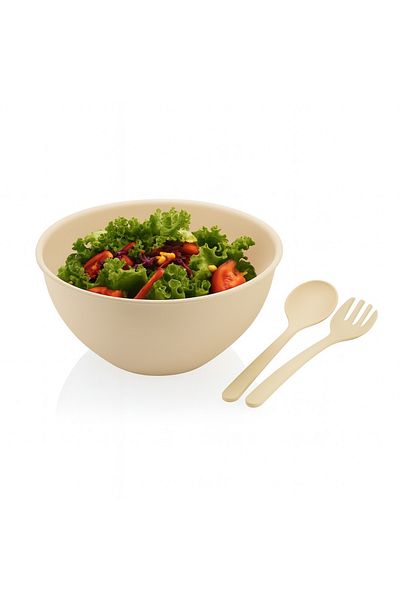 CEZVE HOME Salad Bowl with Fork and Spoon -Cream