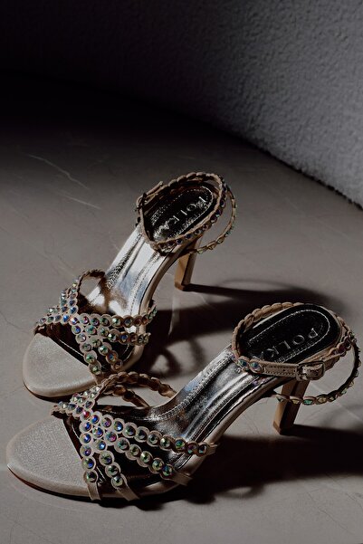 POLKA STORE Aqua Women's Pointed Toe Tape Detailed Heeled Slippers Sandals Shoes