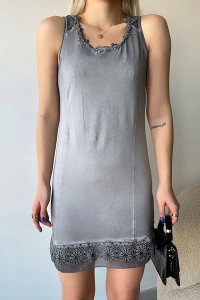 bacc Gray Strap Guipure Detailed Color Gradient Summer Viscose Dress