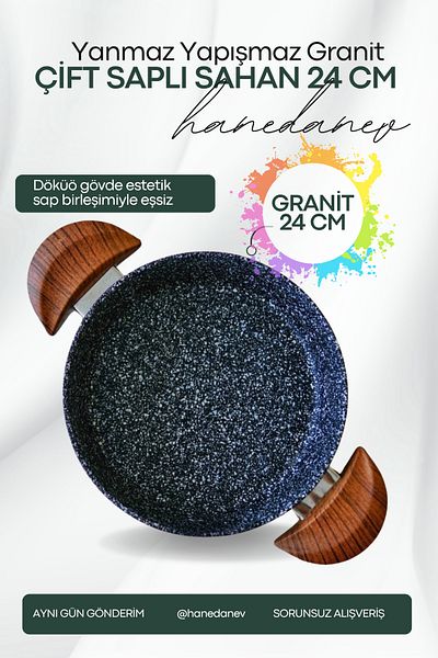 Hanedanev Egg Pan 24 cm Granite Double Handle Pan 4 mm Thickness Granite Fireproof Non-Stick