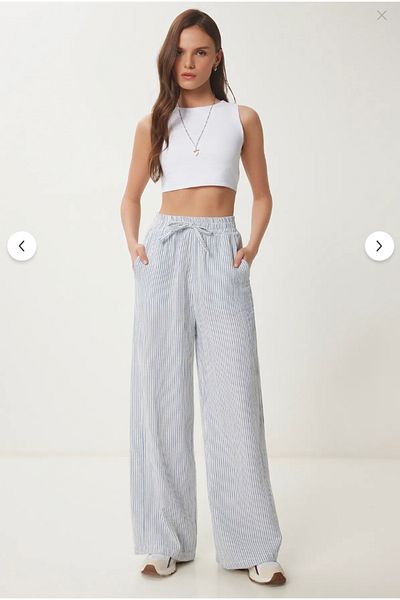 5.MEVSİM Striped Muslin Palazzo Trousers Blue Bone