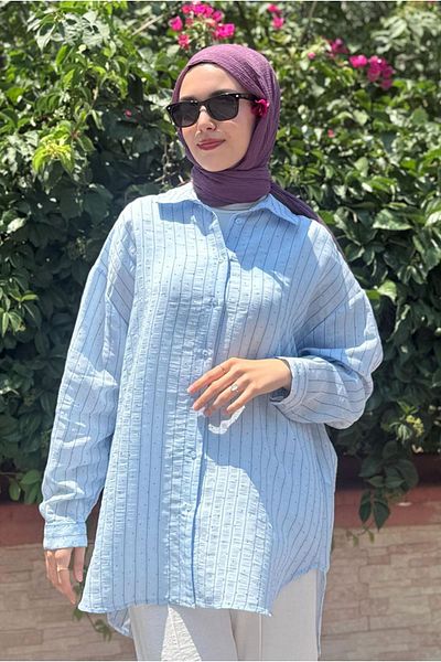 Moda Rosa 25Y7038 - Blue - Stone Striped Egyptian Shirt