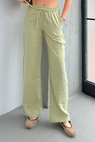 Balenbi Women's Elastic Waist Palazzo Muslin Trousers 1096