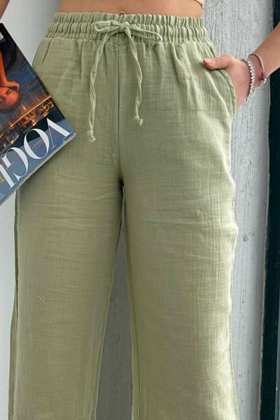 Mogi Butik Women's Elastic Waist Palazzo Muslin Trousers 3078