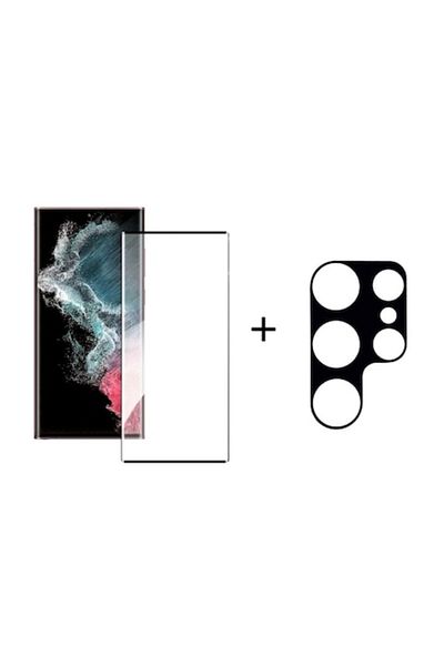ALVAL Tempered glass film set, compatible with Samsung Galaxy S23 Ultra and camera glass film, black