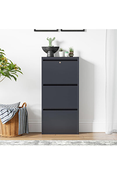 Evessan Kilitli 3'lü Metal Ayakkabılık Antrasit