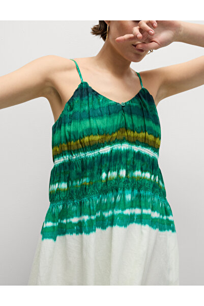 Marks & Spencer Keten Karışımlı İnce Askılı V Yaka Salıncak Elbise