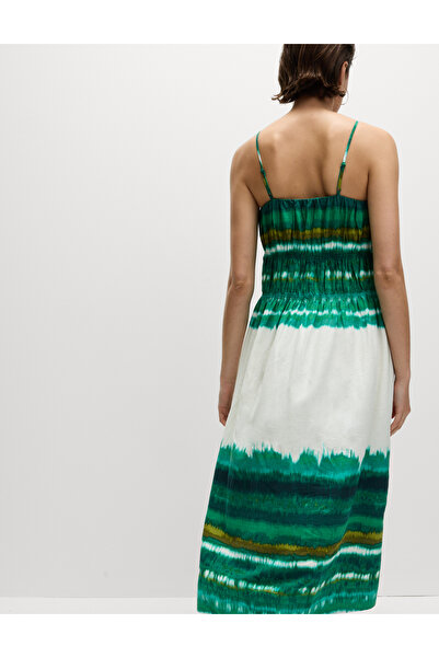 Marks & Spencer Keten Karışımlı İnce Askılı V Yaka Salıncak Elbise